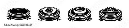Robot vacuum cleaner icons, smart home devices in flat vector illustration style