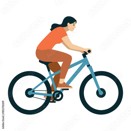 A woman rides a bicycle, enjoying a healthy outdoor activity.