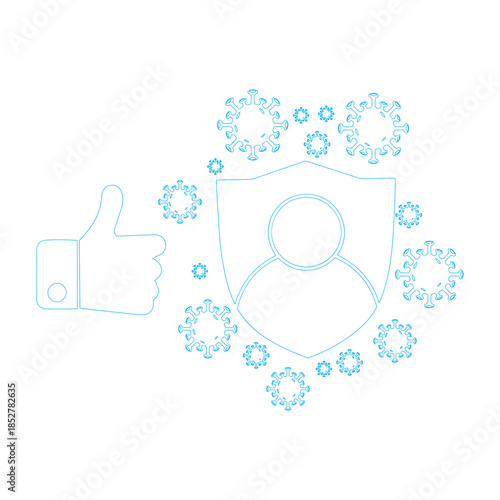 immune system concept, hygienic medical shield protecting from virus, vector graphic symbol on white background