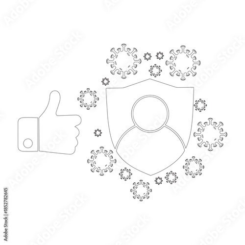 immune system concept, hygienic medical shield protecting from virus, vector graphic symbol on white background