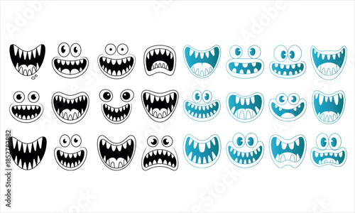 Collection of cartoon monster faces with various expressions cartoon, monster, face, expression, emotion