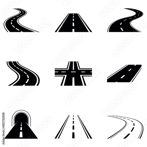 Collection of various road and highway symbols road, highway, symbol, icon, transportation