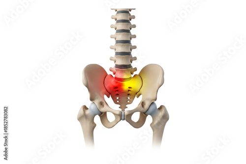 Illustration of human pelvis with highlighted hip joint pain