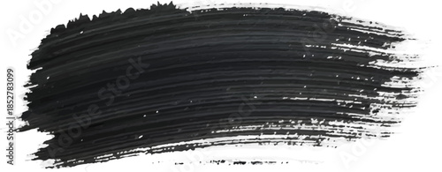 A bold black brushstroke stretches across a white canvas, creating a striking contrast. The texture conveys a sense of movement and creativity, embodying an abstract art style.