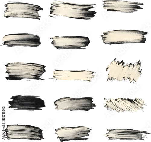 Multiple paint strokes in diverse colors are displayed on a clean white canvas, showcasing creativity and artistic expression in a modern style. Each stroke varies in texture and shade.