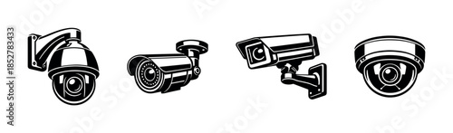 Surveillance camera collection, security devices, flat vector illustration