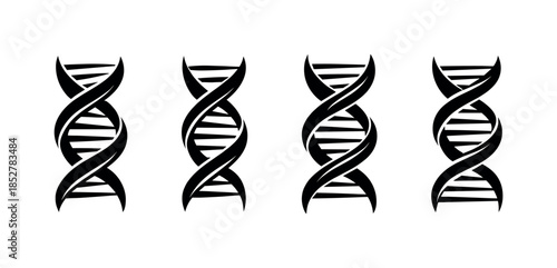Dna helix designs, flat vector illustration, genetics, biology, black and white