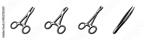 Medical instruments, flat vector illustration, tools, surgical equipment, tweezers