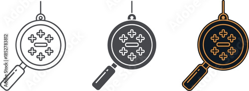A magnifying glass with plus and minus signs isolated on white background is a vector illustration of a simple icon for science, math, and education