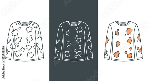 Dirty shirt isolated on white background, showcasing stains and spots, perfect for laundry detergent ads, cleaning product demos, or parenting blogs