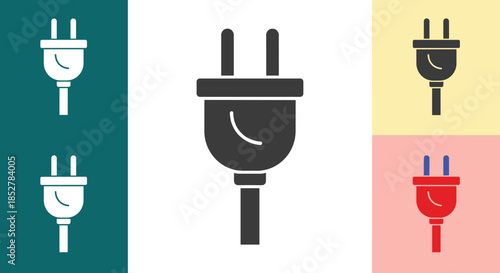 Illustration of an electrical plug on various backgrounds, showcasing its design and functionality in different contexts, a versatile graphic element