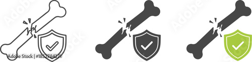Bone fracture insurance vector icon bone injury protection sign broken bone with shield symbol medical insurance, healthcare concept isolated on white background
