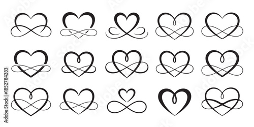 abstract heart shapes with infinity symbol swirls vector