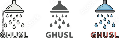 Illustration of ghusl, an arabic word meaning full ablution, isolated on white background it is a mandatory purification ritual in islam