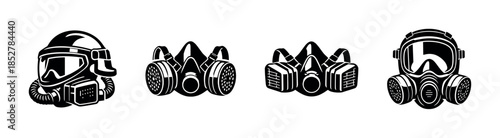 Gas masks vector illustration, respirators, protective gear in flat vector style