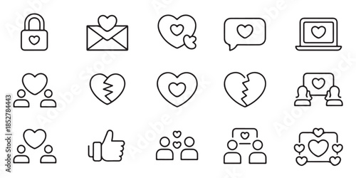 Love and relationship icons collection with hearts and people symbols vector art