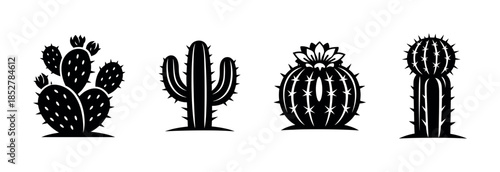 Cactus collection, desert plants, succulents, flat vector illustration