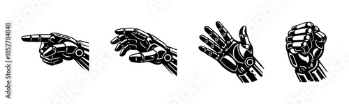 Robotic hand gestures, flat vector illustration, technology, cybernetic design