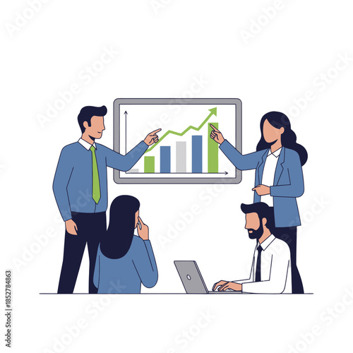 Business professionals analyzing growth data using a digital presentation in a modern office