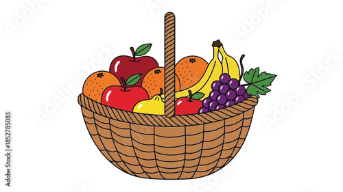 A colorful woven basket brimming with fresh and diverse fruits