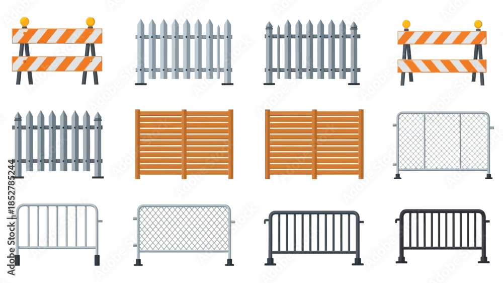 Φωτογραφία Collection of various barrier types construction picket metal and crowd control