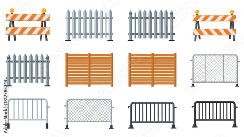 Collection of various barrier types construction picket metal and crowd control