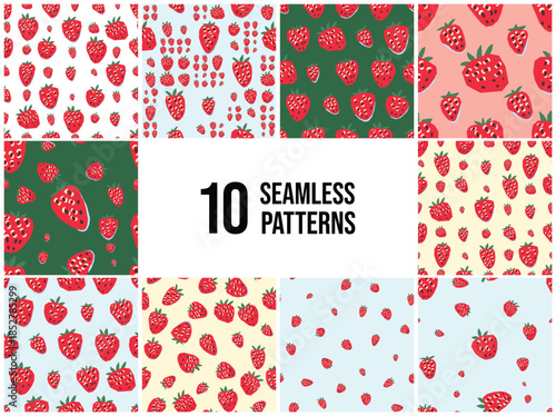 A Vibrant Strawberry Seamless Pattern Set is perfect for creating Fresh and Exciting Designs. Food background
