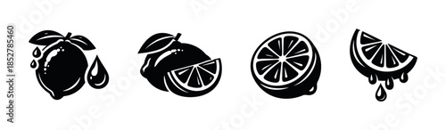 Lemon and lime, citrus icons, flat vector illustration with fruit slices