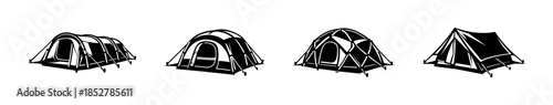 Camping tents collection, flat vector illustration, hiking, outdoor adventure