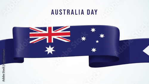 Australia Day ribbon banner with national flag celebrating Australian patriotism and national holiday isolated on white background