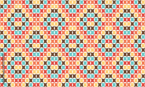 Sweet vintage pink, red, yellow star on blue hexagons diamond pattern, Abstract Seamless geometric pattern with stars background. Diagonal strip repeat star pattern design for fabric printing, star pa