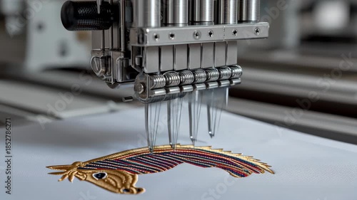 A machine is embroidering a horse on a piece of paper. The embroidery is very detailed and intricate, with the horse's mane and tail being particularly well-done
