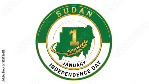 Sudan Independence Day emblem featuring the country map and wheat stalk celebrating January 1st with national pride vector graphic on white background