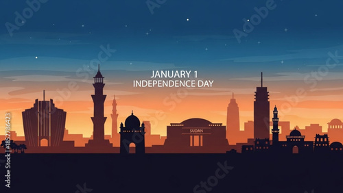 Lahore skyline silhouette at sunset featuring iconic buildings and landmarks celebrating Pakistan Independence Day on January 1st