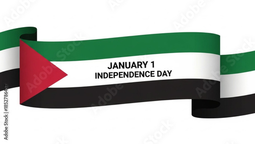 UAE flag ribbon with January 1 Independence Day text a patriotic graphic element for national celebrations and events isolated on white