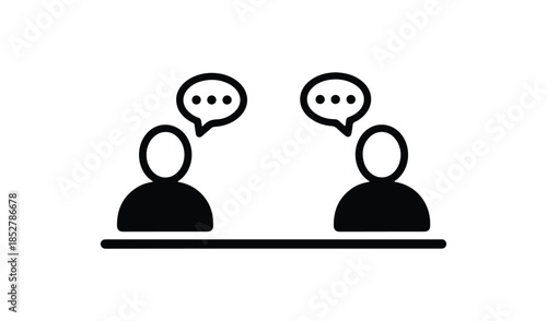Outline icons of two people silhouettes communicating with speech bubbles, dialogue and networking concept