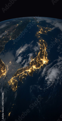 日本列島の衛生写真　空撮　衛星ビュー　　Generative AI	
