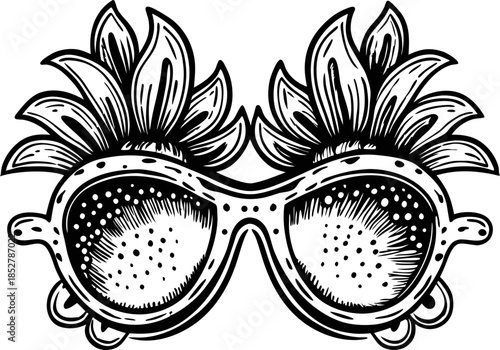 Tropical pineapple sunglasses illustration with decorative fruit frame and sunny summer beach party fun concept