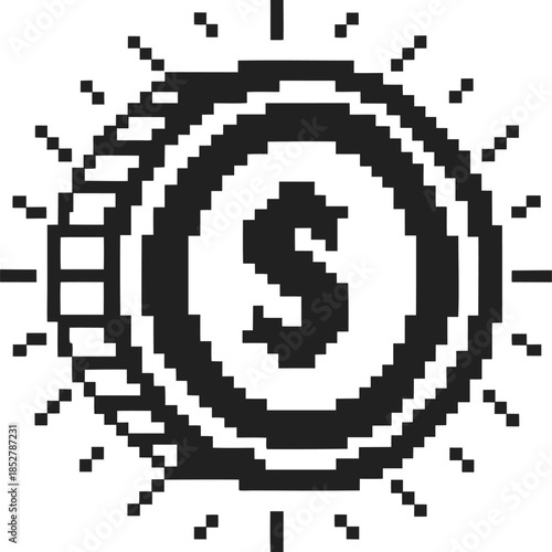 pixel coin with dollar symbol icon retro 8 bit currency illustration representing digital money, savings, income, and financial growth