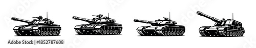 Military tanks vector illustration, flat style, armored vehicles and war machines