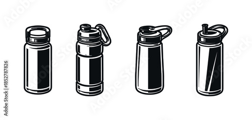 Water bottle designs collection, sports, outdoor, hydration, flat vector illustration