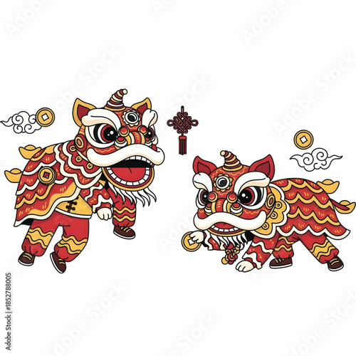 Cute and decorative vector lion dance