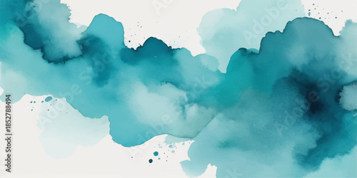 Abstract watercolor background of a bright blue sky with fluffy white cumulus clouds and sunlight texture for a clear summer day nature cloudscape