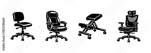 Office chair collection, ergonomic, modern designs, flat vector illustration