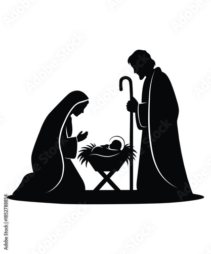 Nativity Silhouette Holy Family Minimal Christmas Vector Design