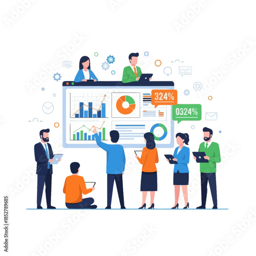 business professionals analyzing data charts and graphs in a modern corporate setting for team