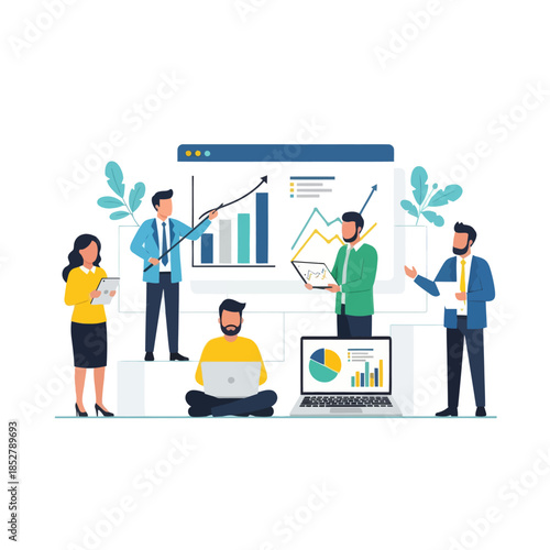 business team analyzing financial growth and data in a modern office environment