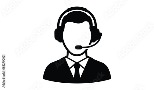 Silhouette icon of a professional businessman in a suit wearing a headset, support manager or consultant concept