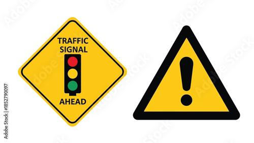 Yellow traffic sign depicting a traffic signal ahead and a general warning