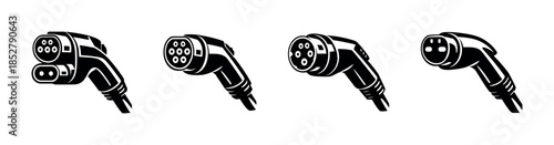 Electric vehicle plug types, flat vector illustration, charging connectors